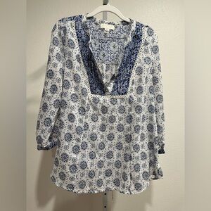 Forever 21 Navy and White Boho Blouse